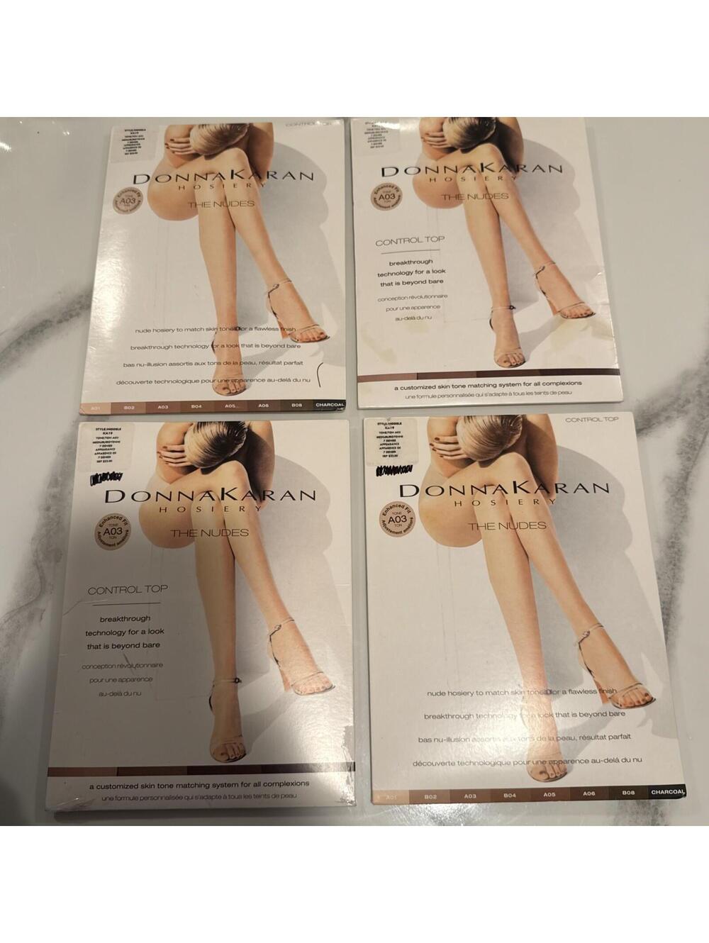 Set of 4 Donna Karen Hosiery "The Nudes" Control Top Pantyhose KA19 A03 Size M